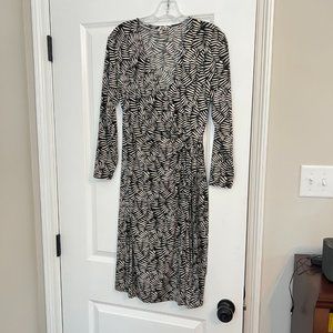 Anne Klein Black and Tan Printed Wrap Dress